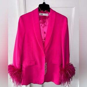 ZARA FAUX FEATHER SLEEVES BLAZER BRAND NEW SIZE X SMALL